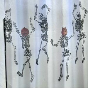 NIP! Pumpkin 🎃 Head Dancing Scream Skeletons White & Black Shower Curtain